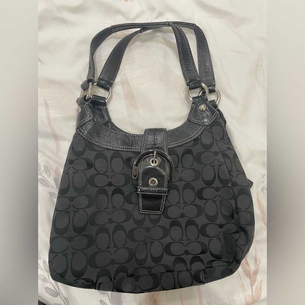 Vintage Y2K Coach Black Signature Shoulder Bag + COA